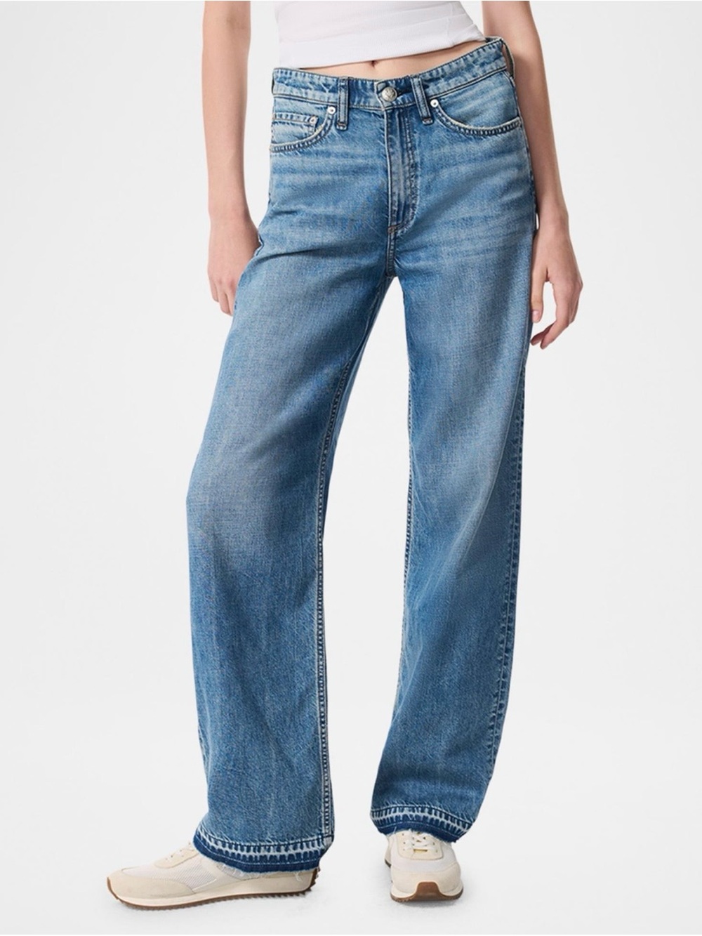 Rag & Bone Logan Mid Rise Wide Leg Jeans Size 31 Drian Blue Wash